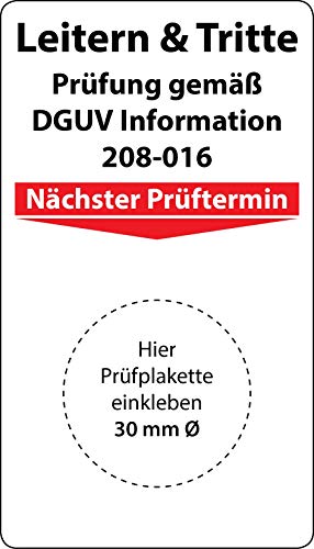 Grundplakette Leitern und Tritte Prüfung gemäß DGUV Information 208-016, 100 Stück, 70 x 40 mm, Vinylfolie, selbstklebend, Grundetikett für Leiterprüfung von Fast-Label