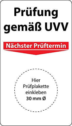 Grundplakette Prüfung gemäß UVV, 100 Stück, 70 x 40 mm, Vinylfolie, selbstklebend, Grundetikett für UVV-Prüfung von Fast-Label