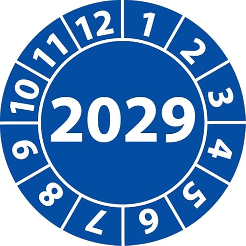 Jahresprüfplakette 2029, Vinylfolie, selbstklebend, Prüfaufkleber, Jahresplakette für das Jahr 2029 (20 mm Ø, Blau, 100) von Fast-Label