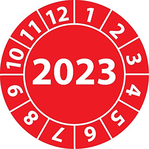 Jahresprüfplakette 2023, Vinylfolie, selbstklebend, Prüfaufkleber, Jahresplakette für das Jahr 2023 (20 mm Ø, Rot, 100) von Fast-Label