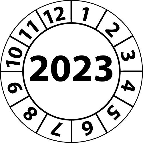 Jahresprüfplakette 2023, Vinylfolie, selbstklebend, Prüfaufkleber, Jahresplakette für das Jahr 2023 (20 mm Ø, Weiß, 100) von Fast-Label