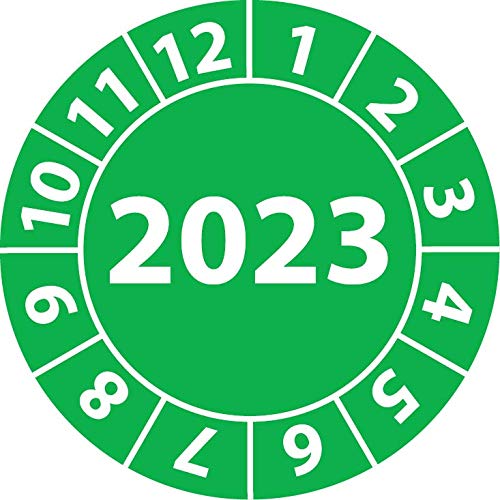 Jahresprüfplakette 2023, Vinylfolie, selbstklebend, Prüfaufkleber, Jahresplakette für das Jahr 2023 (25 mm Ø, Grün, 100) von Fast-Label
