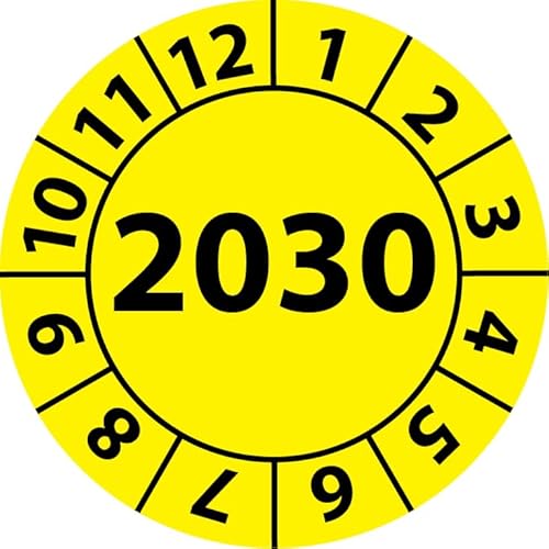 Jahresprüfplakette 2030, Vinylfolie, selbstklebend, Prüfaufkleber, Jahresplakette für das Jahr 2030 (20 mm Ø, Gelb, 500) von Fast-Label