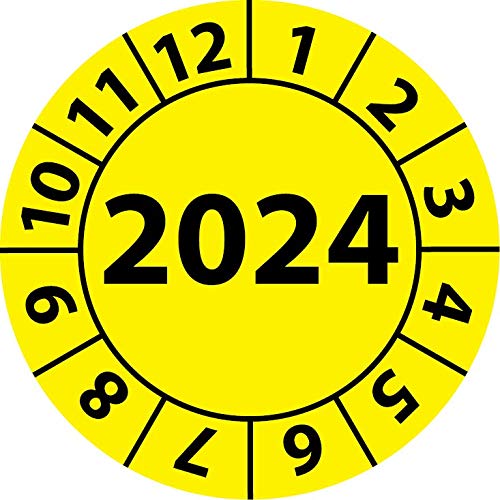 Jahresprüfplakette 2024, Vinylfolie, selbstklebend, Prüfaufkleber, Jahresplakette für das Jahr 2024 (20 mm Ø, Gelb, 500) von Fast-Label