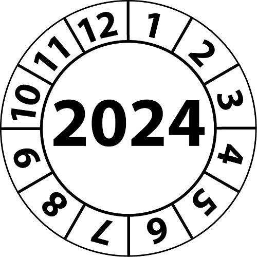 Jahresprüfplakette 2024, Vinylfolie, selbstklebend, Prüfaufkleber, Jahresplakette für das Jahr 2024 (20 mm Ø, Weiß, 250) von Fast-Label