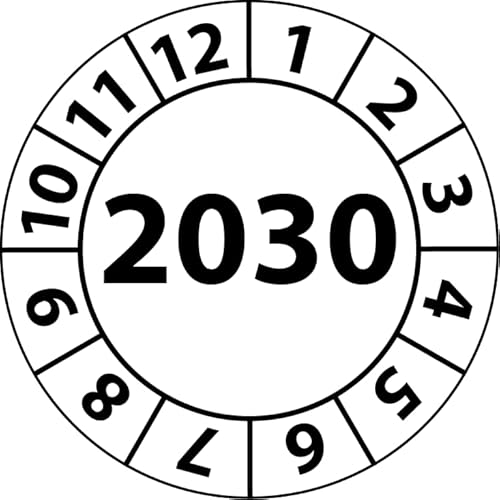 Jahresprüfplakette 2030, Vinylfolie, selbstklebend, Prüfaufkleber, Jahresplakette für das Jahr 2030 (20 mm Ø, Weiß, 250) von Fast-Label
