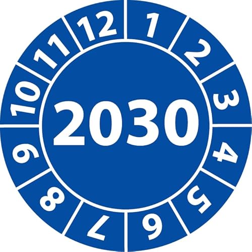 Jahresprüfplakette 2030, Vinylfolie, selbstklebend, Prüfaufkleber, Jahresplakette für das Jahr 2030 (30 mm Ø, Blau, 500) von Fast-Label