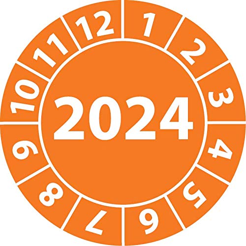 Jahresprüfplakette 2024, Vinylfolie, selbstklebend, Prüfaufkleber, Jahresplakette für das Jahr 2024 (35 mm Ø, Orange, 250) von Fast-Label