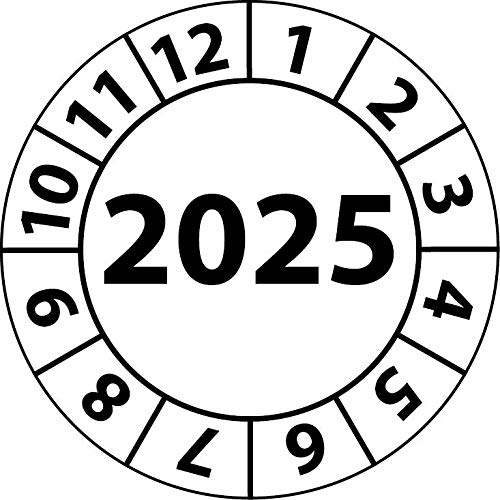 Jahresprüfplakette 2025, Vinylfolie, selbstklebend, Prüfaufkleber, Jahresplakette für das Jahr 2025 (20 mm Ø, Weiß, 500) von Fast-Label