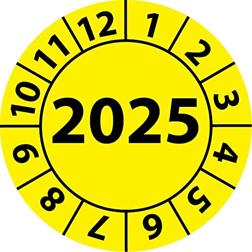Jahresprüfplakette 2025, Vinylfolie, selbstklebend, Prüfaufkleber, Jahresplakette für das Jahr 2025 (25 mm Ø, Gelb, 250) von Fast-Label