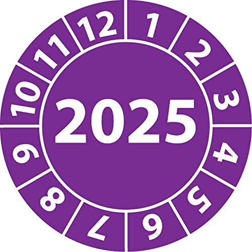 Jahresprüfplakette 2025, Vinylfolie, selbstklebend, Prüfaufkleber, Jahresplakette für das Jahr 2025 (30 mm Ø, Violett, 100) von Fast-Label