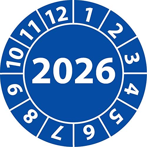 Jahresprüfplakette 2026, Vinylfolie, selbstklebend, Prüfaufkleber, Jahresplakette für das Jahr 2026 (25 mm Ø, Blau, 500) von Fast-Label