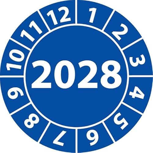 Jahresprüfplakette 2028, Vinylfolie, selbstklebend, Prüfaufkleber, Jahresplakette für das Jahr 2028 (20 mm Ø, Blau, 250) von Fast-Label