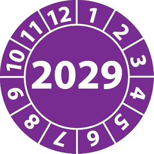 Jahresprüfplakette 2029, Vinylfolie, selbstklebend, Prüfaufkleber, Jahresplakette für das Jahr 2029 (30 mm Ø, Violett, 250) von Fast-Label