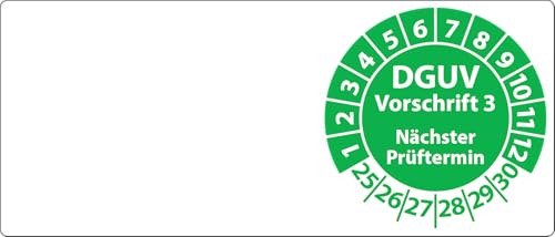 Kabelprüfplaketten DGUV Vorschrift 3 Nächster Prüftermin 70 x 30 mm, 100 Stück, Prüfplaketten für Kabel DGUV V3 (Grün) von Fast-Label