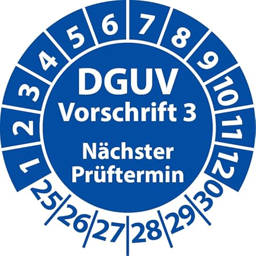 Prüfplakette DGUV Vorschrift 3 Nächster Prüftermin, selbstklebend, Prüfaufkleber, Prüfetikett, Plakette (20 mm Ø, Blau, 500) von Fast-Label