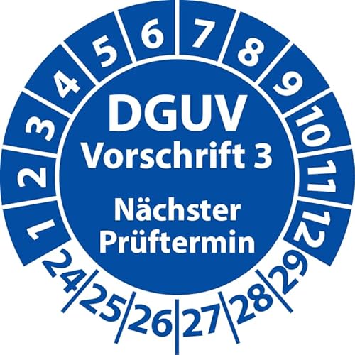 Prüfplakette DGUV Vorschrift 3 Nächster Prüftermin, selbstklebend, Prüfaufkleber, Prüfetikett, Plakette (20 mm Ø, Blau, 500) von Fast-Label