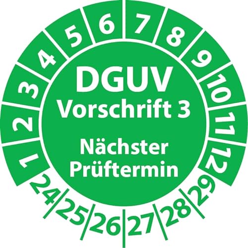 Prüfplakette DGUV Vorschrift 3 Nächster Prüftermin, selbstklebend, Prüfaufkleber, Prüfetikett, Plakette (20 mm Ø, Grün, 500) von Fast-Label