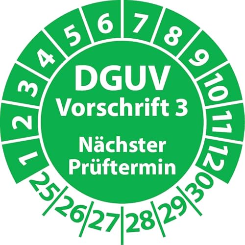 Prüfplakette DGUV Vorschrift 3 Nächster Prüftermin, selbstklebend, Prüfaufkleber, Prüfetikett, Plakette (20 mm Ø, Grün, 500) von Fast-Label