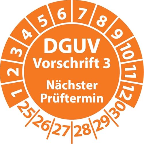 Prüfplakette DGUV Vorschrift 3 Nächster Prüftermin, selbstklebend, Prüfaufkleber, Prüfetikett, Plakette (20 mm Ø, Orange, 100) von Fast-Label