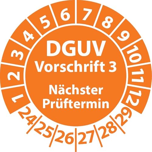 Prüfplakette DGUV Vorschrift 3 Nächster Prüftermin, selbstklebend, Prüfaufkleber, Prüfetikett, Plakette (20 mm Ø, Orange, 500) von Fast-Label