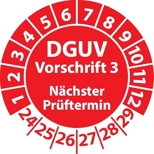 Prüfplakette DGUV Vorschrift 3 Nächster Prüftermin, selbstklebend, Prüfaufkleber, Prüfetikett, Plakette (20 mm Ø, Rot, 250) von Fast-Label