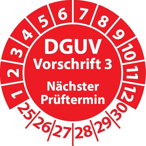 Prüfplakette DGUV Vorschrift 3 Nächster Prüftermin, selbstklebend, Prüfaufkleber, Prüfetikett, Plakette (20 mm Ø, Rot, 250) von Fast-Label