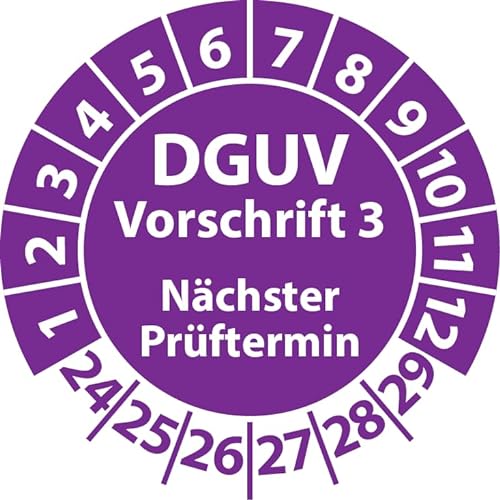 Prüfplakette DGUV Vorschrift 3 Nächster Prüftermin, selbstklebend, Prüfaufkleber, Prüfetikett, Plakette (20 mm Ø, Violett, 500) von Fast-Label