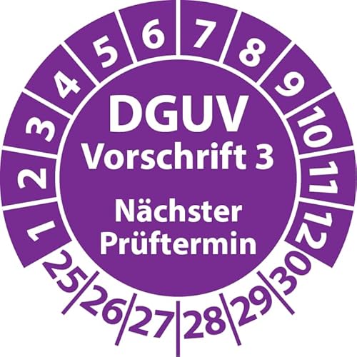 Prüfplakette DGUV Vorschrift 3 Nächster Prüftermin, selbstklebend, Prüfaufkleber, Prüfetikett, Plakette (20 mm Ø, Violett, 500) von Fast-Label