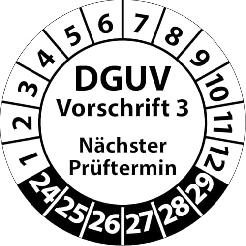 Prüfplakette DGUV Vorschrift 3 Nächster Prüftermin, selbstklebend, Prüfaufkleber, Prüfetikett, Plakette (20 mm Ø, Weiß, 100) von Fast-Label