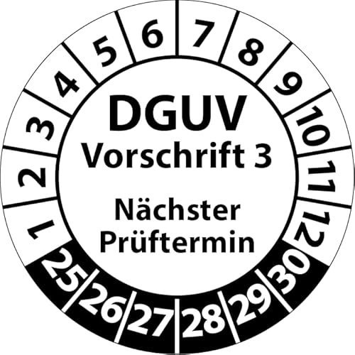 Prüfplakette DGUV Vorschrift 3 Nächster Prüftermin, selbstklebend, Prüfaufkleber, Prüfetikett, Plakette (20 mm Ø, Weiß, 100) von Fast-Label