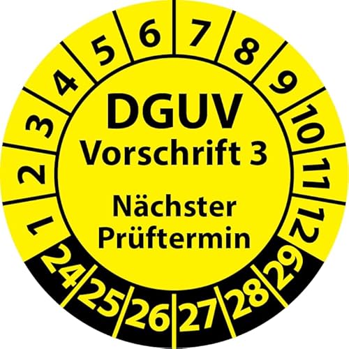 Prüfplakette DGUV Vorschrift 3 Nächster Prüftermin, selbstklebend, Prüfaufkleber, Prüfetikett, Plakette (25 mm Ø, Gelb, 100) von Fast-Label