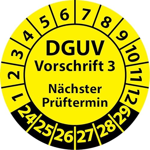 Prüfplakette DGUV Vorschrift 3 Nächster Prüftermin, selbstklebend, Prüfaufkleber, Prüfetikett, Plakette (25 mm Ø, Gelb, 500) von Fast-Label