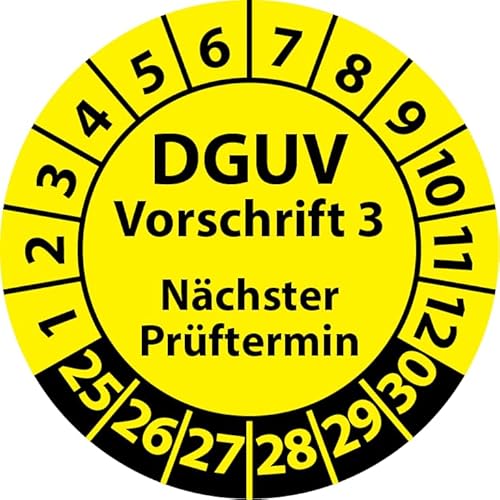 Prüfplakette DGUV Vorschrift 3 Nächster Prüftermin, selbstklebend, Prüfaufkleber, Prüfetikett, Plakette (25 mm Ø, Gelb, 500) von Fast-Label