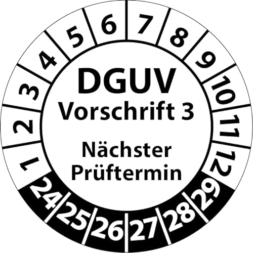 Prüfplakette DGUV Vorschrift 3 Nächster Prüftermin, selbstklebend, Prüfaufkleber, Prüfetikett, Plakette (25 mm Ø, Weiß, 100) von Fast-Label