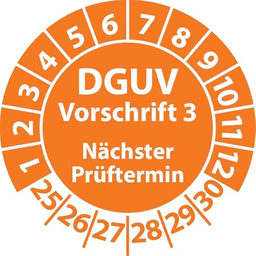 Prüfplakette DGUV Vorschrift 3 Nächster Prüftermin, selbstklebend, Prüfaufkleber, Prüfetikett, Plakette (30 mm Ø, Orange, 100) von Fast-Label