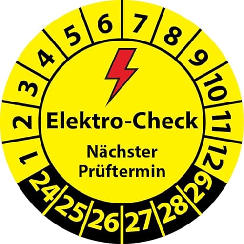 Prüfplakette Elektro-Check Nächster Prüftermin, Vinylfolie, Elektro Prüfaufkleber, Prüfetikett, Plakette E-Check (20 mm Ø, 250) von Fast-Label
