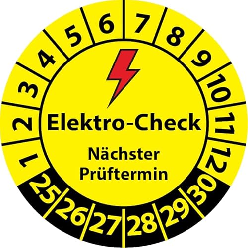 Prüfplakette Elektro-Check Nächster Prüftermin, Vinylfolie, Elektro Prüfaufkleber, Prüfetikett, Plakette E-Check (20 mm Ø, 250) von Fast-Label