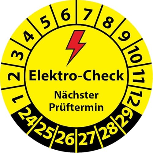 Prüfplakette Elektro-Check Nächster Prüftermin, Vinylfolie, Elektro Prüfaufkleber, Prüfetikett, Plakette E-Check (25 mm Ø, 250) von Fast-Label