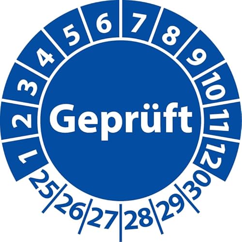 Prüfplakette Geprüft, Vinylfolie, selbstklebend, Prüfaufkleber, Prüfetikett, Plakette (20 mm Ø, Blau, 500) von Fast-Label