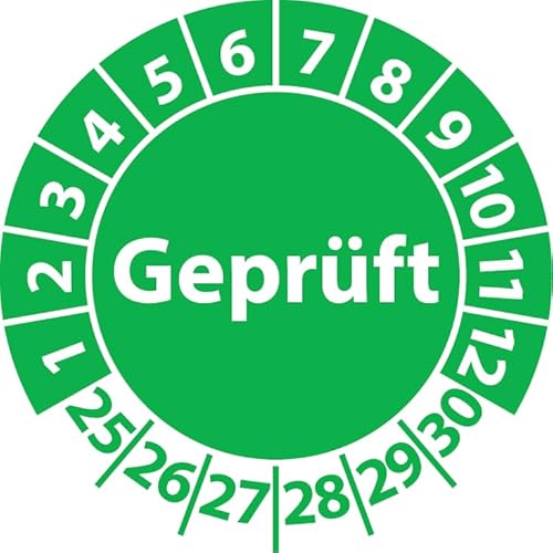 Prüfplakette Geprüft, Vinylfolie, selbstklebend, Prüfaufkleber, Prüfetikett, Plakette (20 mm Ø, Grün, 250) von Fast-Label