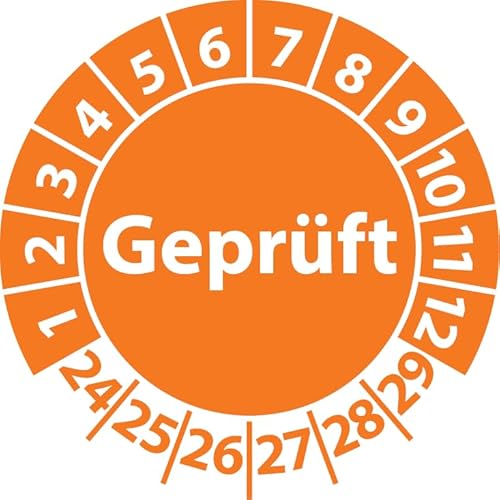 Prüfplakette Geprüft, Vinylfolie, selbstklebend, Prüfaufkleber, Prüfetikett, Plakette (25 mm Ø, Orange, 250) von Fast-Label