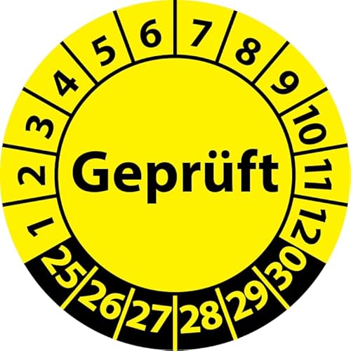 Prüfplakette Geprüft, Vinylfolie, selbstklebend, Prüfaufkleber, Prüfetikett, Plakette (25 mm Ø, Gelb, 100) von Fast-Label