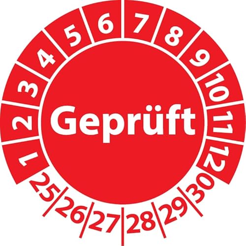 Prüfplakette Geprüft, Vinylfolie, selbstklebend, Prüfaufkleber, Prüfetikett, Plakette (30 mm Ø, Rot, 250) von Fast-Label