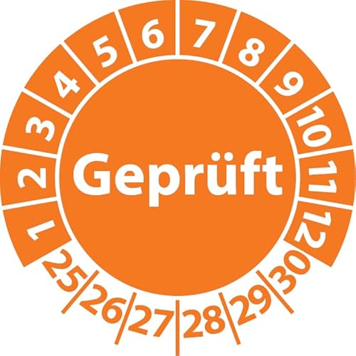 Prüfplakette Geprüft, Vinylfolie, selbstklebend, Prüfaufkleber, Prüfetikett, Plakette (30 mm Ø, Orange, 500) von Fast-Label