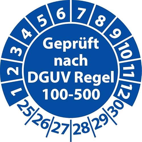 Prüfplakette Geprüft nach DGUV Regel 100-500, Vinylfolie, Prüfaufkleber, Prüfetikett, Plakette (25 mm Ø, Blau, 250) von Fast-Label