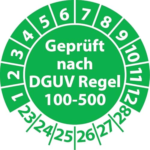 Prüfplakette Geprüft nach DGUV Regel 100-500, Vinylfolie, Prüfaufkleber, Prüfetikett, Plakette (25 mm Ø, Grün, 100) von Fast-Label