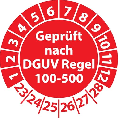 Prüfplakette Geprüft nach DGUV Regel 100-500, Vinylfolie, Prüfaufkleber, Prüfetikett, Plakette (25 mm Ø, Rot, 250) von Fast-Label