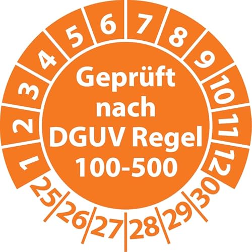 Prüfplakette Geprüft nach DGUV Regel 100-500, Vinylfolie, Prüfaufkleber, Prüfetikett, Plakette (30 mm Ø, Orange, 100) von Fast-Label