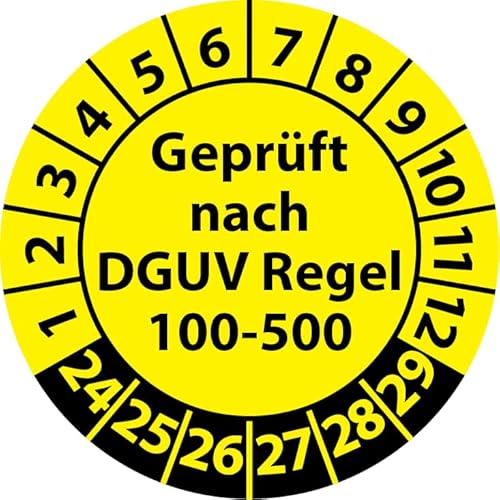 Prüfplakette Geprüft nach DGUV Regel 100-500, Vinylfolie, Prüfaufkleber, Prüfetikett, Plakette (30 mm Ø, Gelb, 100) von Fast-Label